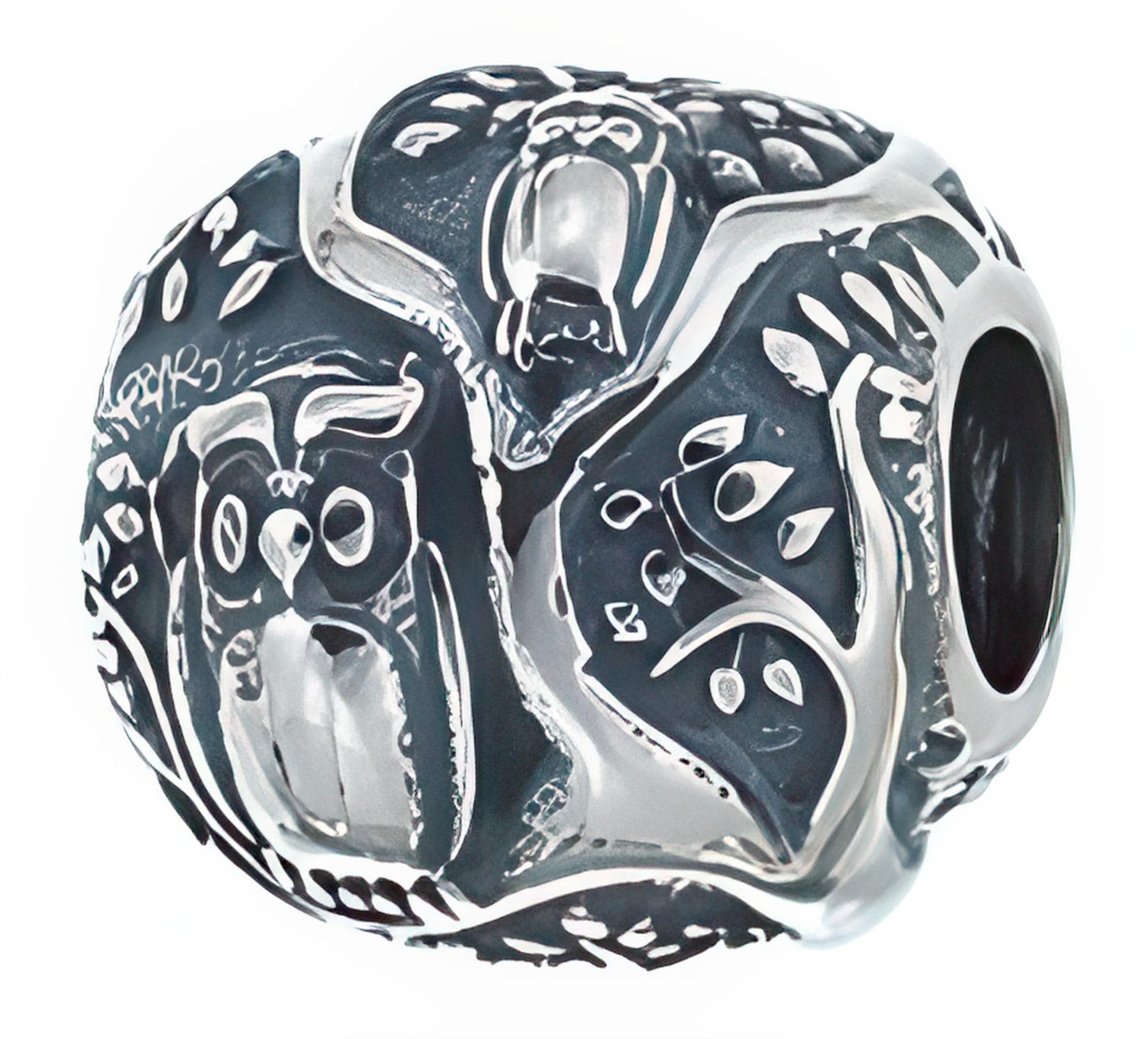 Owls In Tree Charm Bead, Real Sterling Silver, Zable, Chamilia, European Beads, Fits Pandora Bracele