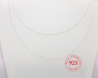 Long Layering Necklace, 30&quot; Long Chain, Opera Length, Hypoallergenic, Lobster Lock, Real 925 Sterling Silver, Made in Italy