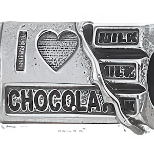 I Love Chocolate Charm Bead, Fits Pandora Bracelets, Zable, Chamilia, European Beads, Real Sterling Silver