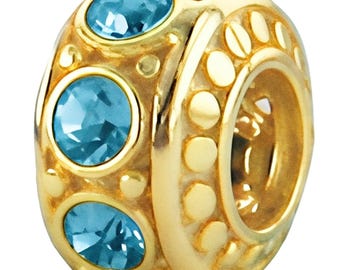 Abalorio de cristal con piedra natal de diciembre, chapado en oro, plata de ley auténtica, compatible con pulseras Pandora, Zable, Chamilia y cuentas europeas.