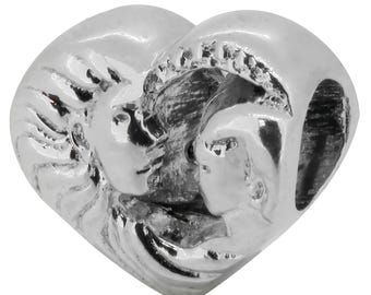 Ciondolo con perline mamma e bambino, compatibile con vero argento sterling, Zable, Chamilia, perline/ciondoli europei, regalo per la festa della mamma
