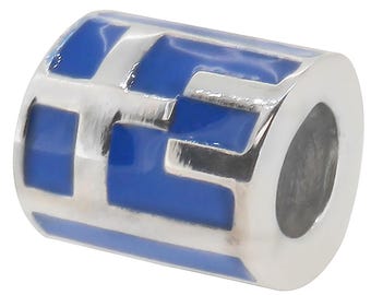 Greece Flag Charm Bead, Fits Pandora Bracelets, Genuine Zable, Chamilia, European Beads, Enamel by Hand, Real Sterling Silver