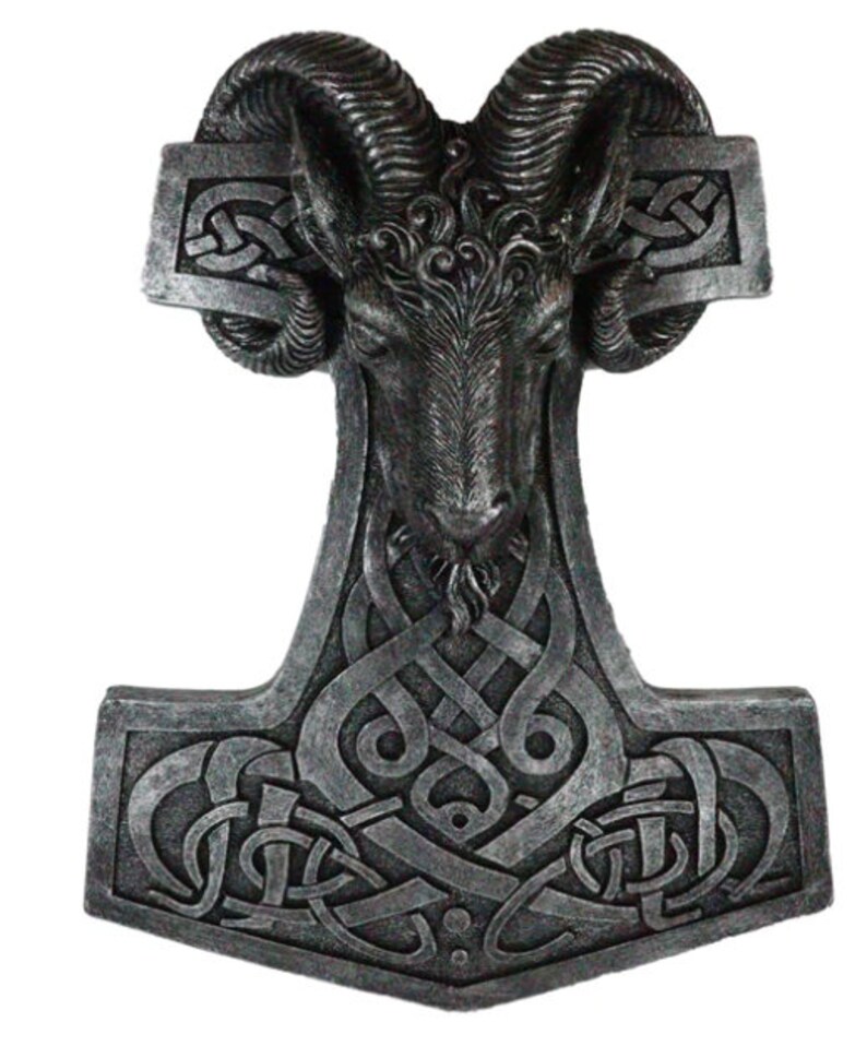 Viking Ram Skull God Thor Hammer Mjolnir With Runes Knotwork Wall Decor ...
