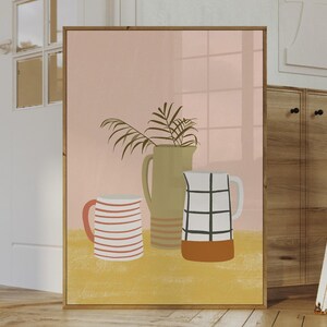 Pfirsich & gelber Krug Druck | Boho Druck | Kunst für Küche | Krug Illustration | Stillleben