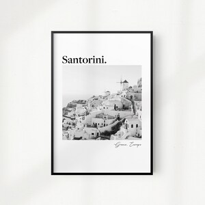 Santorini-print | Zwart-wit | Minimalistisch | Reisposter | Minimale decorkunstwerken