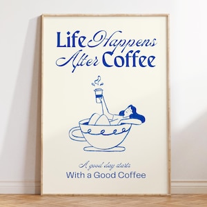 Kaffee Poster | Kunst für Küche |  Kaffeeliebhaber Geschenk | Handgezeichnete Kunst | Kaffee Illustration Druck | Küchen Poster