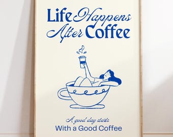 Coffee Print | Kitchen Wall Art |  Coffee Lover Gift | Hand Drawn Art | Coffee Illustration Print | Kitchen Poster