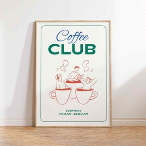 Impresión del club de café, póster de cocina, regalo para amantes del café, arte artesanal, impresión de ilustración de café, arte de pared de cocina