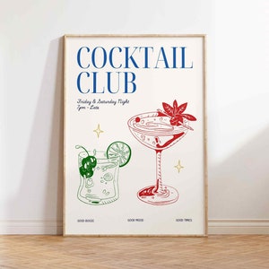 Cocktail Club Druck | Retro | Cocktails Poster | Kunst für Küche | Barwagen Druck | Esszimmer Poster | Essen & Trinken | Alkohol