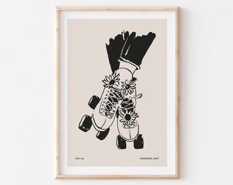 Roller Skating Print | Neutral Wall Art | Scandi | Boho | Minimalistic | Natural Tones | Skating Lover Gift