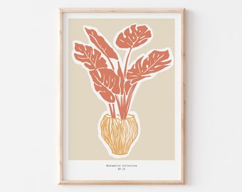 Modern Floral Print | Abstract Botanical Art | Red & Orange | Colourful Decor | Flower Poster | Boho | Scandi