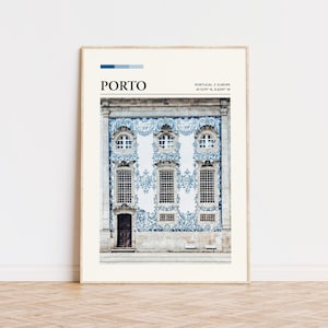 Impresión de viaje de Oporto / Arte mural de Portugal / Impresión fotográfica / Paleta de colores / Impresión de coordenadas / Regalo de viaje / Estilo vintage / Póster