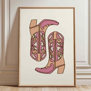 Cowgirl Boots Print | Cowboy Boots Wall Art | Minimalist Southern Wall Poster | Vintage Western Cowgirl Art | Cute Apartment Decor