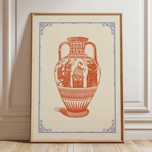 Impresión de jarrón griego antiguo / Arte de pared antiguo / vintage / Terracota / Boho / Rústico / Neutro / Beige / Colores otoñales
