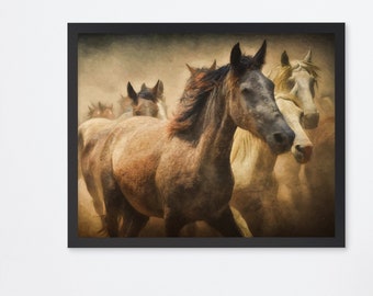 Wall Art Decor Gift  Herd of Horses digital Framed Print Wall hanging for office bedroom and living room Home Gift Horse Print