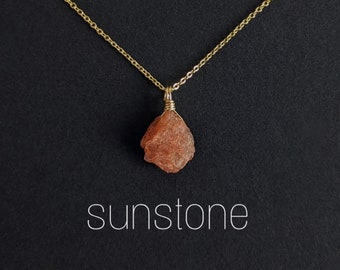 Raw Sunstone Necklace Gold or Silver Sunstone Necklace Gemstone Necklace Sunstone Pendant Necklace Healing Stone Necklace Sunstone