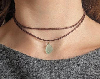 Cotton chain raw fluorite necklace choker multi-row cotton cord gold filled wire handmade chain birthstone jewelry