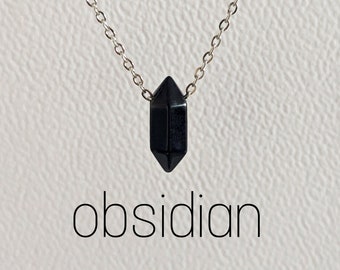 Obsidian necklace silver gemstone necklace obsidian necklace protective stone healing stone necklace stone spiritual boho obsidian jewelry crystal necklace