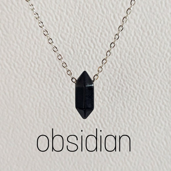 Obsidian Kette Silber Edelstein Kette Obsidian Halskette Schutzstein Heilstein Kette Stein spiritueller Boho Obsidian Schmuck Kristallkette