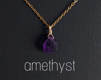 Natürlicher roher Amethyst Halskette mit Draht umwickelt Edelstahl Kette gold oder silber Geburtsstein Februar Geschenk für Sie