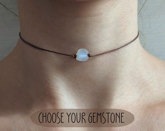 Raw gemstone necklace with cotton cord | Bracelet | Choker necklace gemstone necklace healing stone necklace healing stone necklace moonstone choker