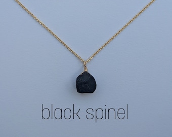 Raw black spinel necklace gold or silver black spinel necklace gemstone necklace spinel pendant necklace black spinel jewelry