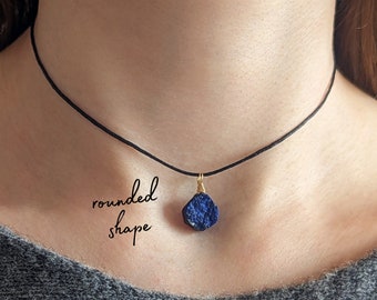 Raw lapis lazuli necklace cotton cord lapis lazuli necklace gemstone necklace lapis lazuli pendant necklace healing stone lapis lazuli choker crystal