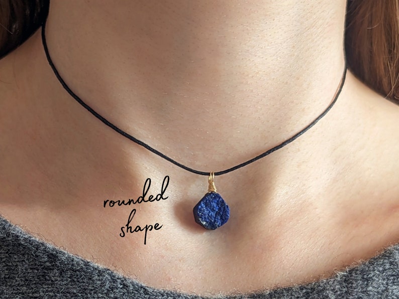 Raw lapis lazuli necklace cotton cord lapis lazuli necklace gemstone necklace lapis lazuli pendant necklace healing stone lapis lazuli choker crystal image 1