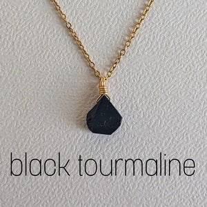 Raw black tourmaline necklace gold plated wire gemstone black pendant birthstone natural jewelry tourmaline protection necklace