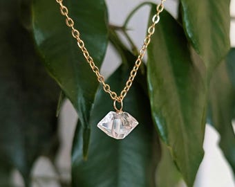 Herkimer diamanthalsband, filigran; Herkimer diamanthänge, silver eller guld; smycken; bröllop; ädelstenshalsband; kristall; present; brudtärna