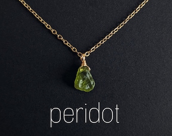 Natural raw peridot necklace silver or gold plated wire wrapped gemstone pendant birthstone August peridot chain