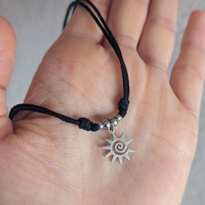 Tour de cou minimaliste avec pendentif soleil spirale de vie acier inoxydable chaîne coton réglable boho choker boho chaîne spirale argent image 5