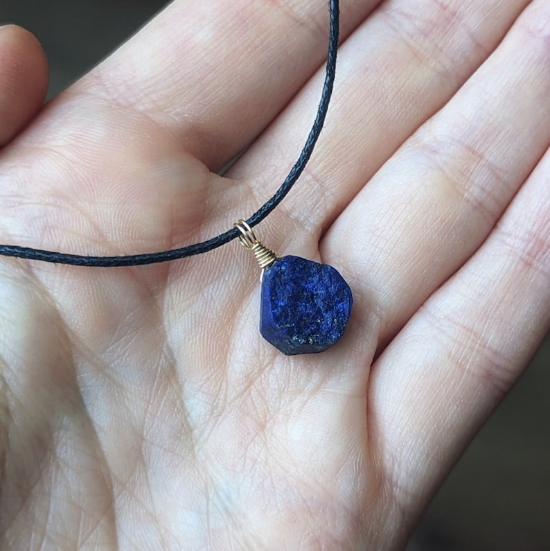 Raw lapis lazuli necklace cotton cord lapis lazuli necklace gemstone necklace lapis lazuli pendant necklace healing stone lapis lazuli choker crystal image 2