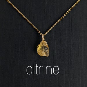 Raw citrine necklace gold or 925 silver wire wrapped stainless steel chain gold plated birthstone November necklace gift for her