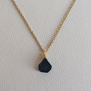 Raw black tourmaline necklace gold plated wire gemstone black pendant birthstone natural jewelry tourmaline protection necklace image 7