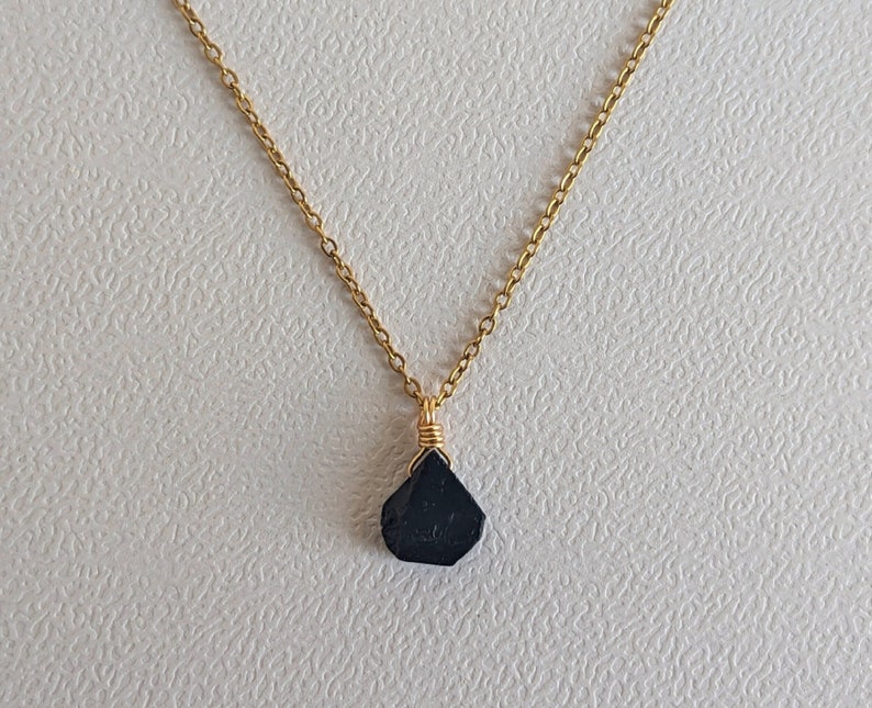 Raw black tourmaline necklace gold plated wire gemstone black pendant birthstone natural jewelry tourmaline protection necklace image 7