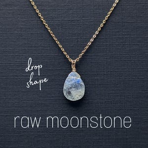 Raw Moonstone Necklace Rainbow Moonstone Pendant Drop Silver or Gold Rainbow Moonstone Necklace Moonstone Jewelry Gemstone Necklace