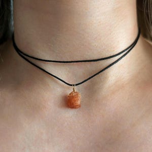 Raw sunstone necklace double row sunstone choker sunstone jewelry cotton cord gemstone chain pendant raw sunstone necklace