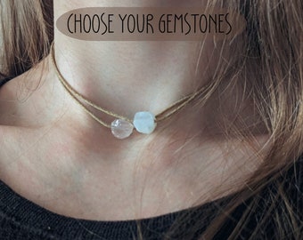 Multi-row raw gemstone necklace made of cotton crystal necklace healing stone necklace gemstone necklace gemstone choker boho gemstone jewelry