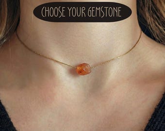 Raw Carnelian Choker Stainless Steel Waterproof Necklace Crystal Necklace Gemstone Jewelry Carnelian Necklace Natural Jewelry Birthstone Gift for Women