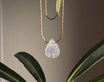 Gargantilla de piedra lunar arcoíris en bruto, collar de piedra lunar con forma de gota, collar de piedra lunar genuina en bruto, joyería con piedras preciosas, collar de piedra lunar, piedra de nacimiento de junio