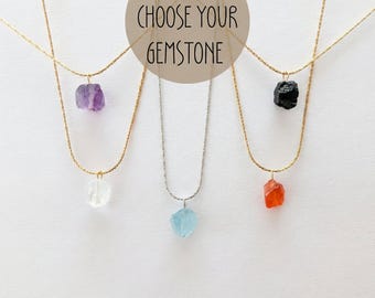 Halsband med rå ädelsten, vattentätt halsband i rostfritt stål, kristallhalsband, ädelstenssmycken, ametisthalsband, ädelstenschok, filigran naturliga smycken