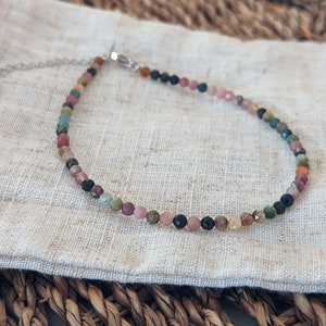 Natural Rainbow Tourmaline Anklet Gemstone Anklet Stainless Steel Adjustable Boho Hippie Jewelry Anklet Gemstone Anklet