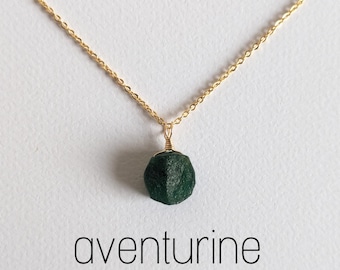 Halsketting van ruwe aventurijn, gouden of zilveren aventurijn halsketting, edelsteen halsketting, aventurijn hanger halsketting, sieraden van ruwe aventurijn, groene steen