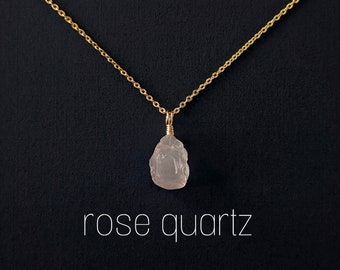 Collar de cuarzo rosa crudo, collar de cuarzo rosa dorado o plateado, collar de piedras preciosas, collar colgante de cuarzo rosa, joyería de cuarzo rosa de cristal, regalo