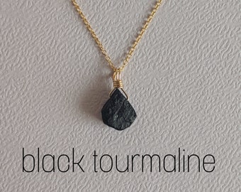 Raw black tourmaline necklace 14K gold filled protective stone necklace October birthstone gift for her black gemstone necklace