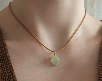 Raw Prehnite Necklace with Cotton Cord Prehnite Necklace Gemstone Necklace Prehnite Pendant Necklace Healing Stone Prehnite Choker Crystal Gift