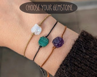 Bracelet with a raw gemstone made of cotton crystal bracelet gemstone bracelet natural jewelry protective bracelet birthstone bracelet