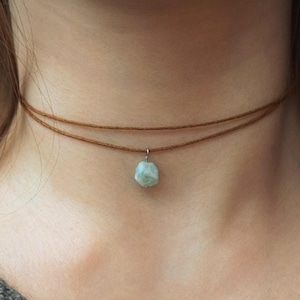 Raw Larimar Choker multi-row small Larimar necklace gemstone necklace raw crystal necklace double row choker pendant Larimar jewelry