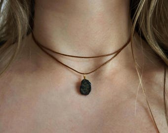 Gargantilla de turmalina negra en bruto, collar de turmalina de doble hebra, joyería de turmalina, cordón de algodón, colgante de collar con piedras preciosas, collar de turmalina en bruto